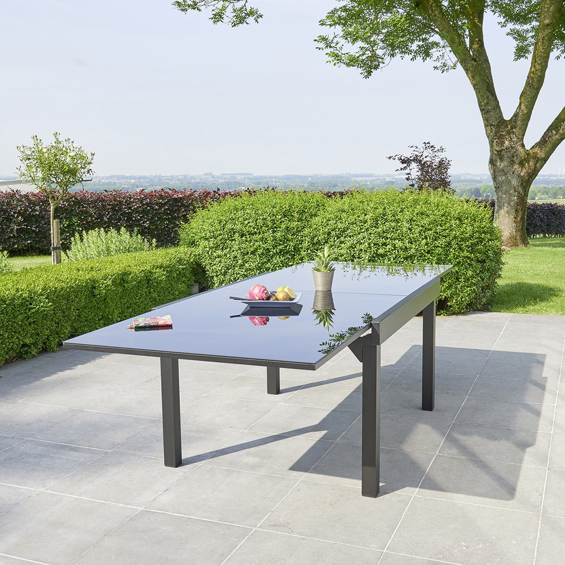 MODULO - Ausziehbarer Gartentisch aus schwarzem Aluminium 8/10 Sitze 