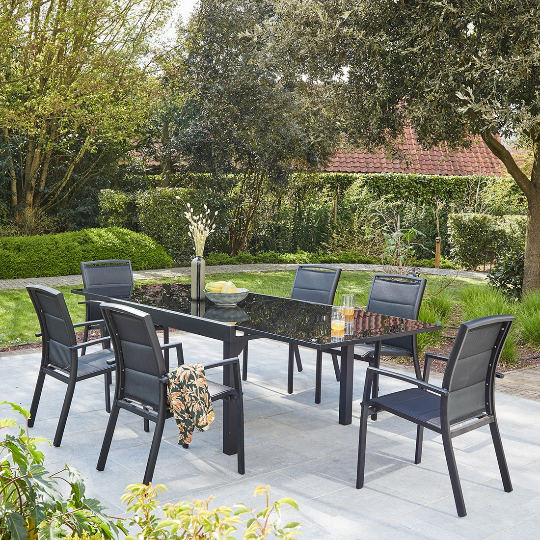 MODULO - Ausziehbare Gartenlounge aus schwarzem Aluminium 6/10 Pers.
