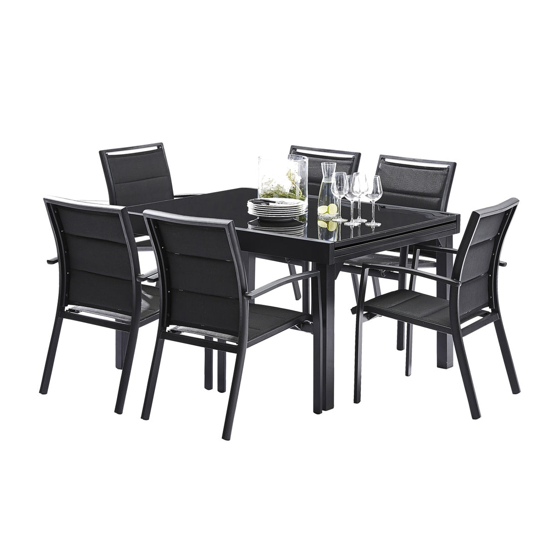 MODULO - Ausziehbare Gartenlounge aus schwarzem Aluminium 6/10 Pers.