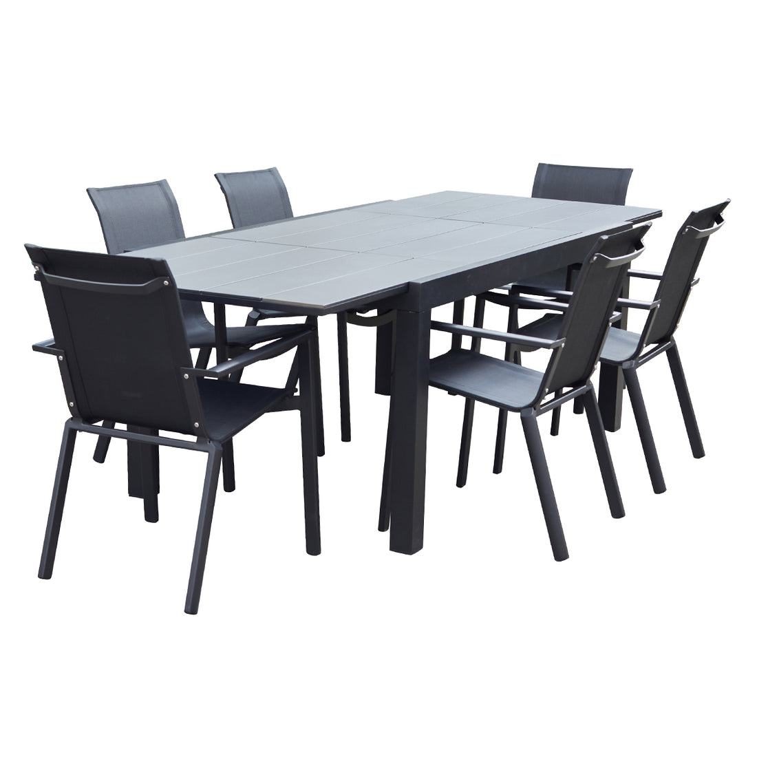 HPL STAR - Gartenmöbel aus schwarzem Aluminium und grauem Textilene 6/10 Pers.  