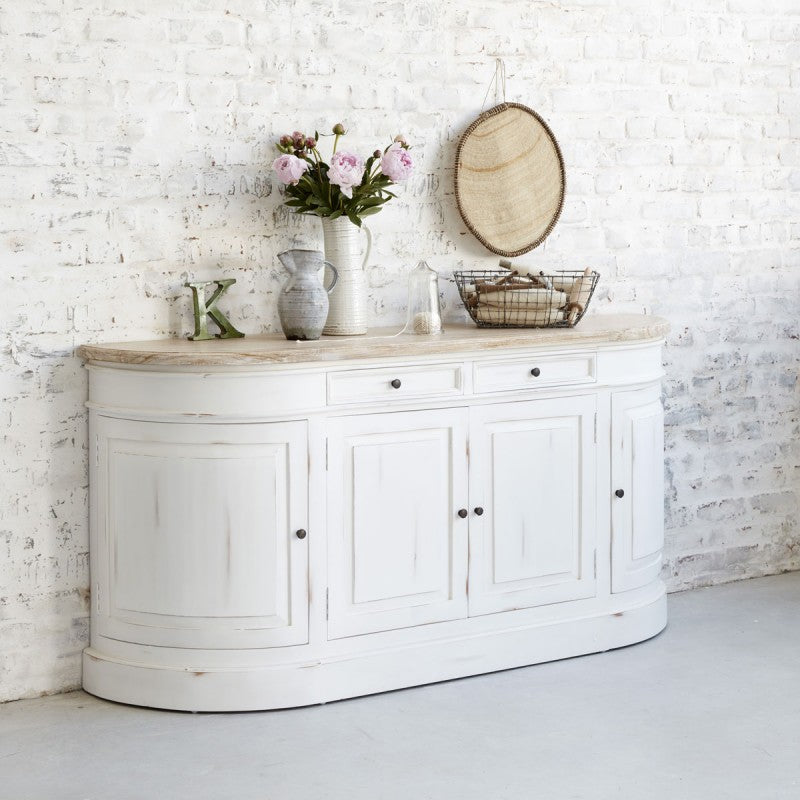 LONDRES - Sideboard aus Mahagoni und massivem Teakholz, 180 cm, weiß