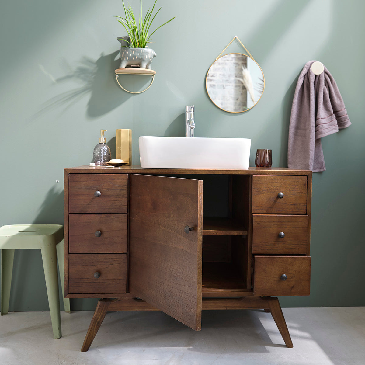 EMILE - Meuble de salle de bain en mindi massif 100 cm