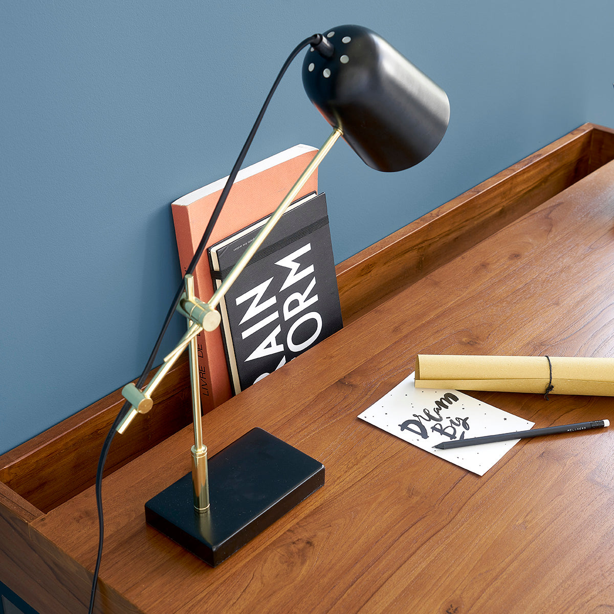 LINA - Schreibtisch aus massivem Teakholz und Metall 120 cm