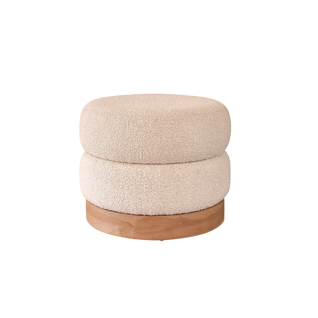 SERENE - Hocker aus massivem Teakholz und weißem Bouclé-Stoff Ø55 cm