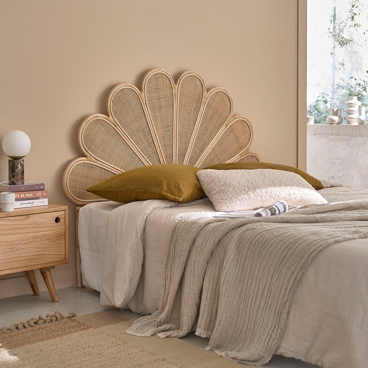 ROMY - Tête de lit en rotin et cannage 140 cm