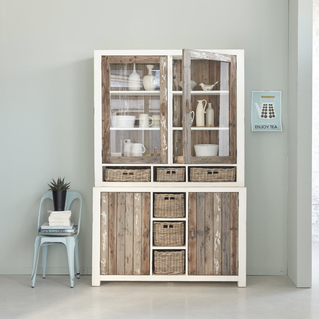 HONFLEUR - Geschirrschrank aus massivem recyceltem Holz 140 cm