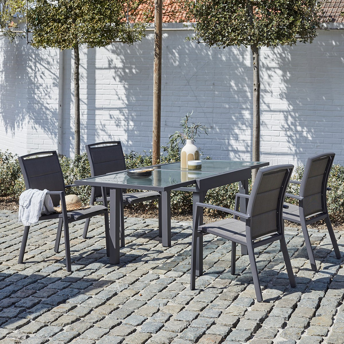 MODULO - Ausziehbare Gartenlounge aus grauem Aluminium 4/8 pers.