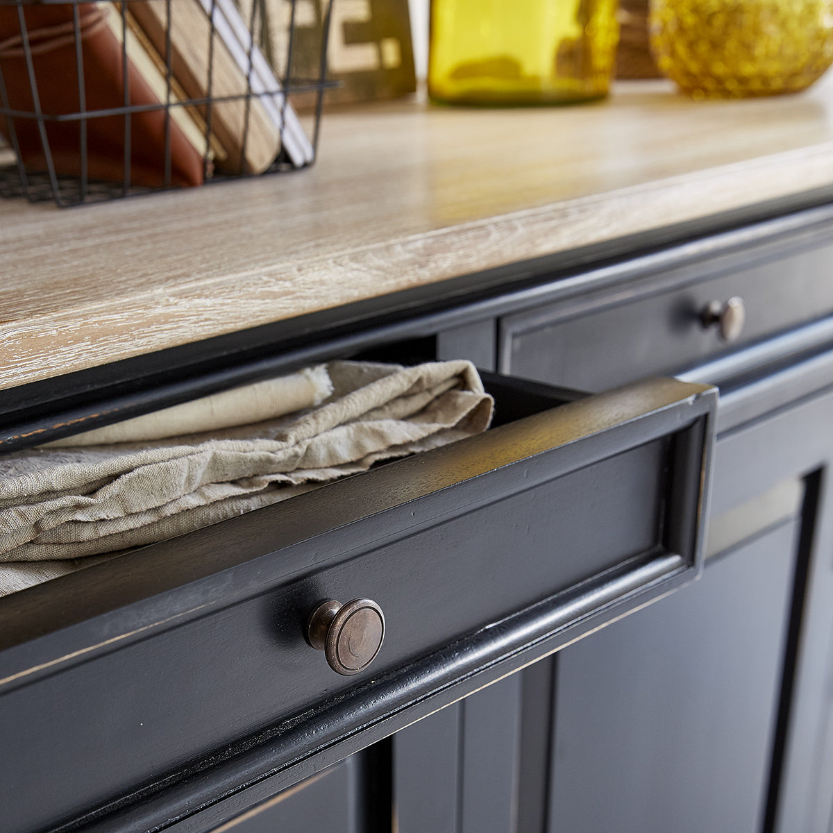 LONDRES - Buffet en acajou et teck massif 180 cm noir