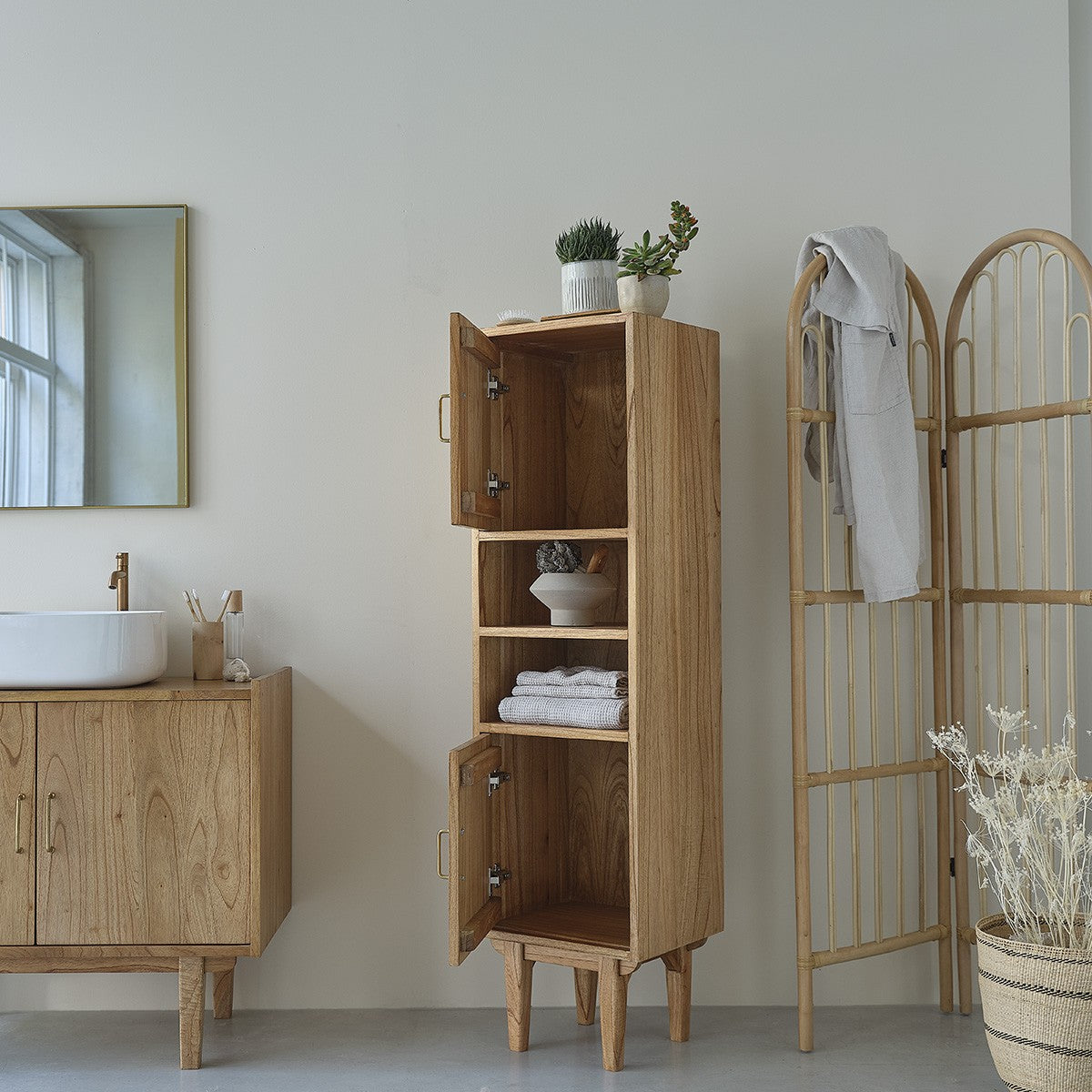FIFTIES - Badezimmersäule aus massivem Mindi 150 cm