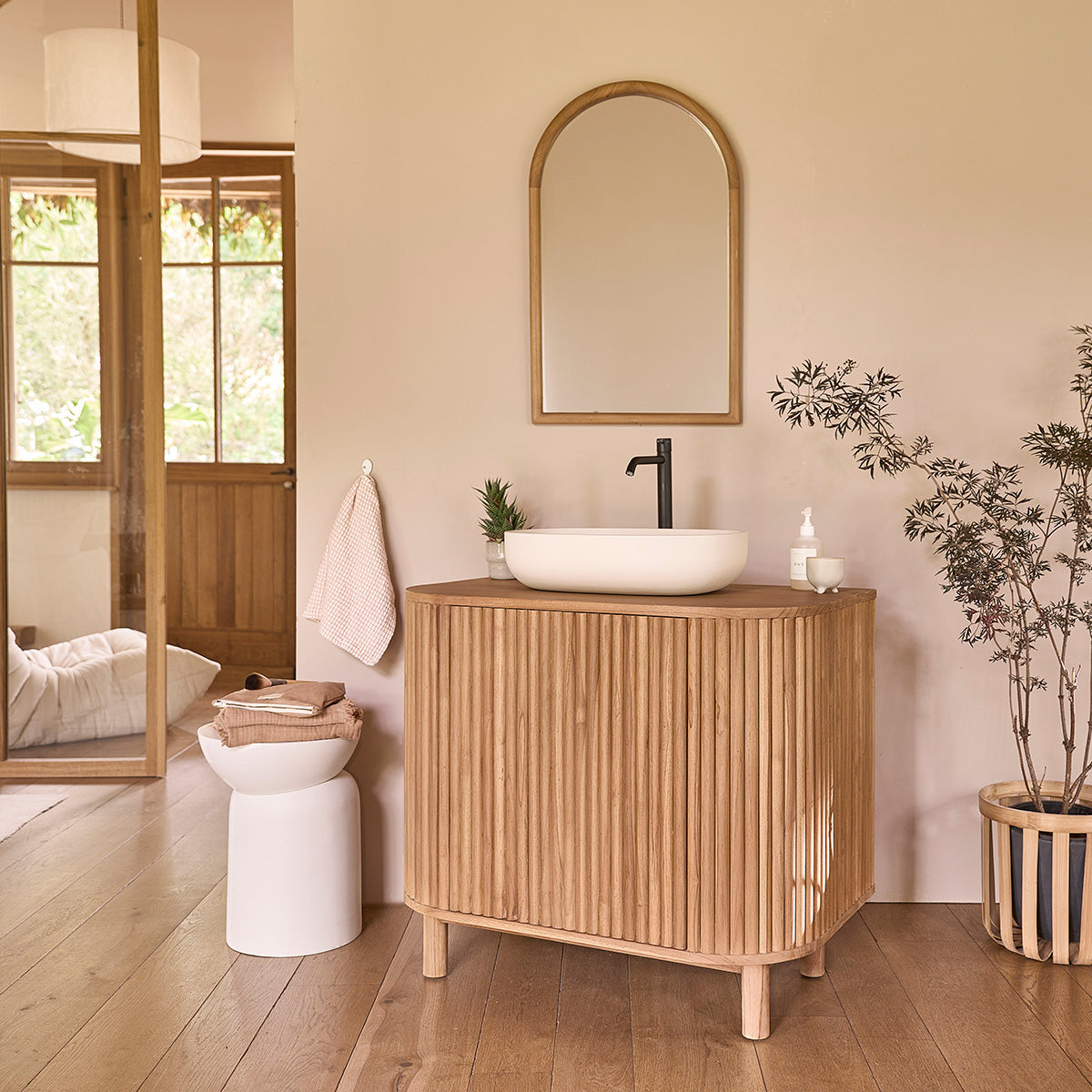 COLINE - Waschtischunterschrank aus massivem Teakholz 90 cm