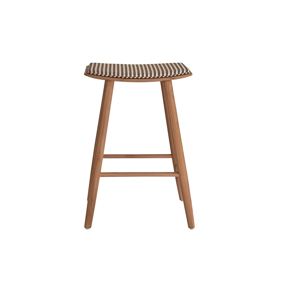 AMBRE - Barhocker aus massivem Teakholz mit gestreifter Sitzfläche, 65 cm