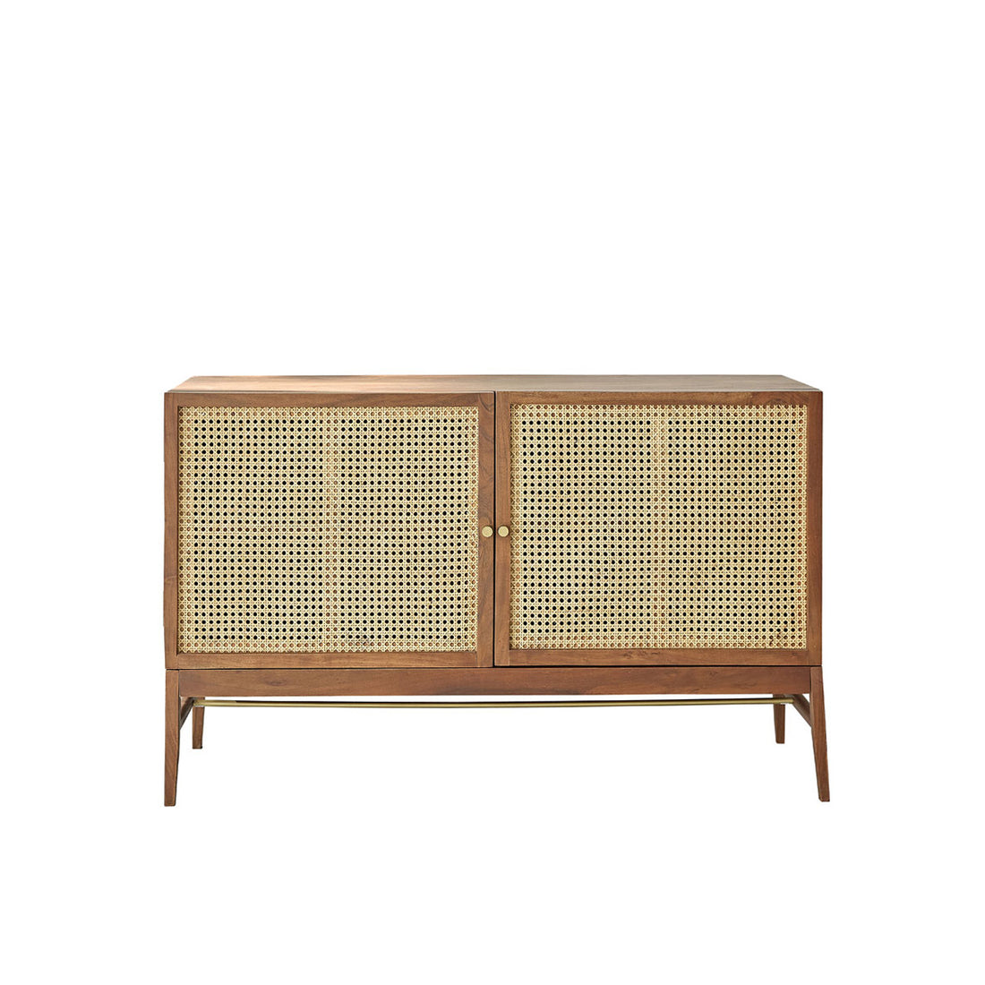 LEONTINE - Buffet aus massivem Akazienholz in Nussbaumoptik und Rohrgeflecht 120 cm