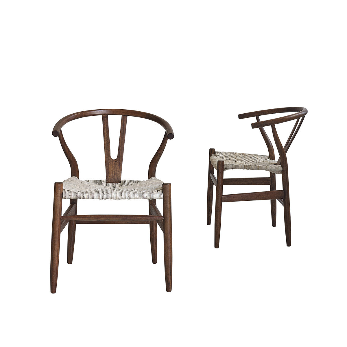 CAMILLE - Lot de 2 chaises en mindi massif finition noyer et corde naturelle