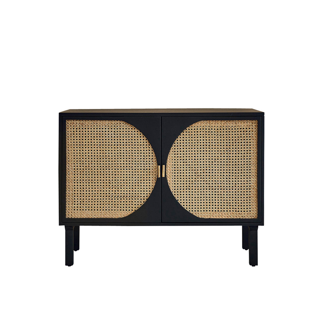 ZULMA - Buffet aus massivem Mangoholz in Schwarz und Rohrgeflecht 100 cm 