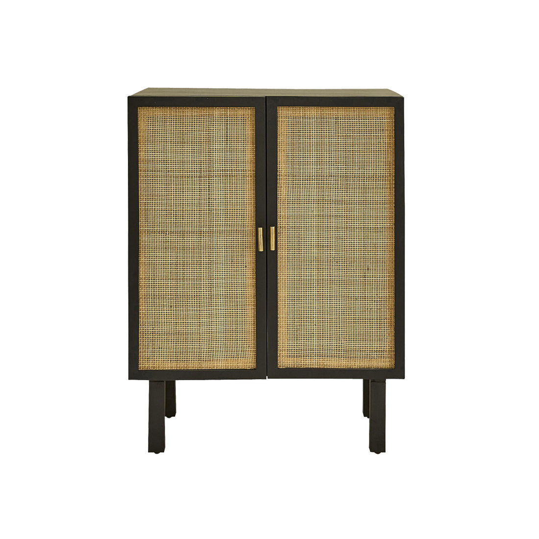 BLAISE - Buffet aus massivem Mangoholz schwarz und Rohrgeflecht 68 cm 