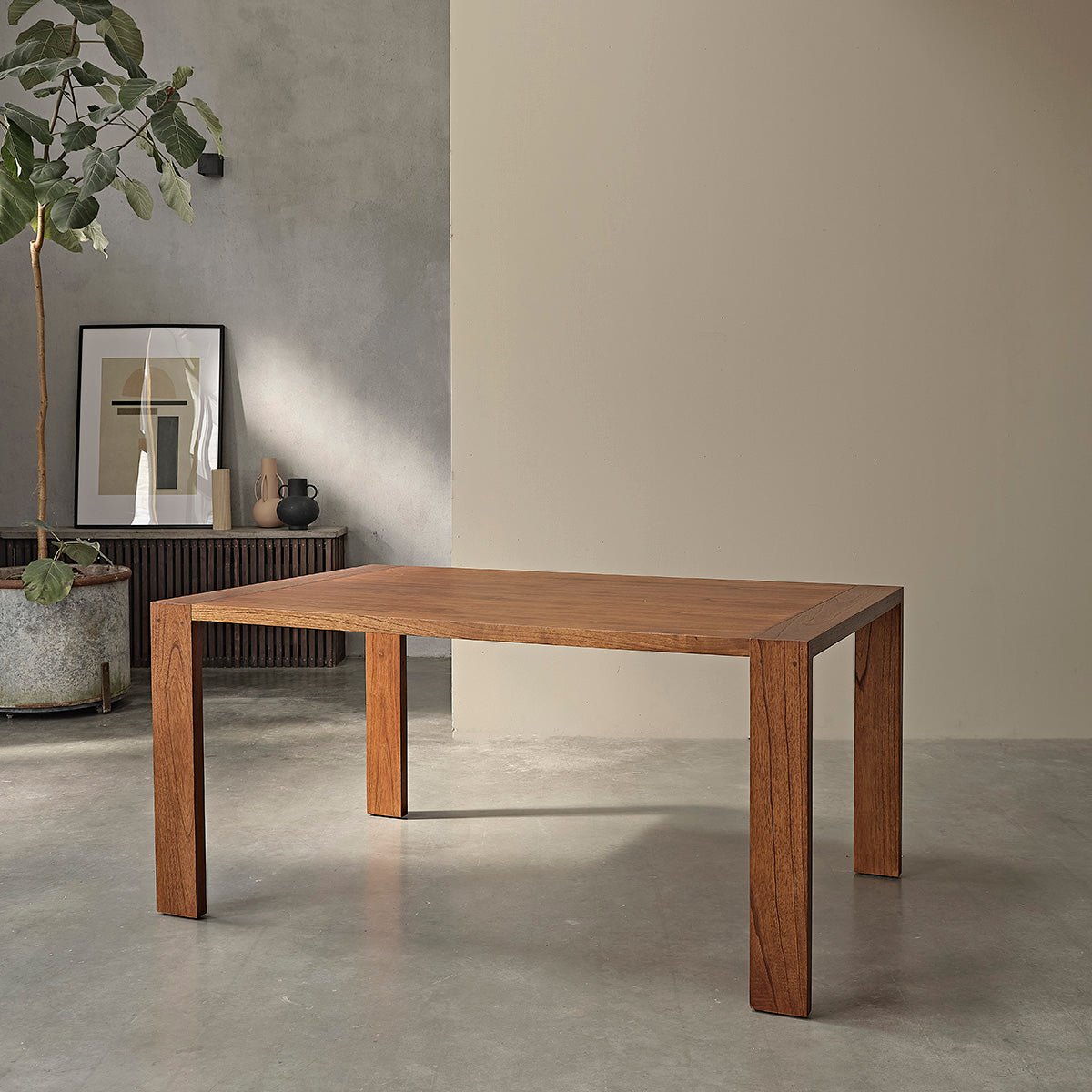 MILO - Tisch aus massivem Mindi in Walnuss-Finish 6 pers.