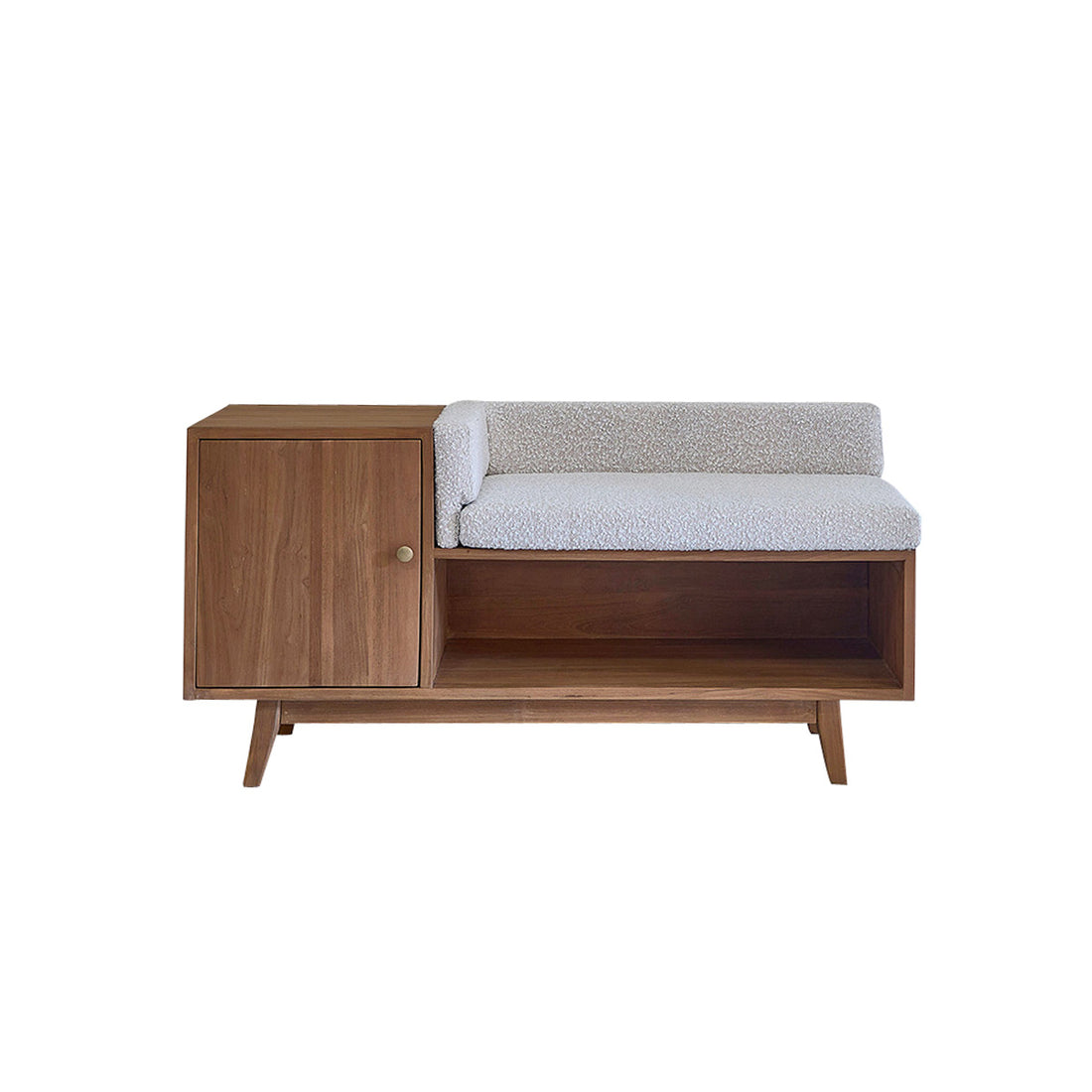 SERENE - Bank aus massivem Teakholz und Bouclé-Stoff 120 cm