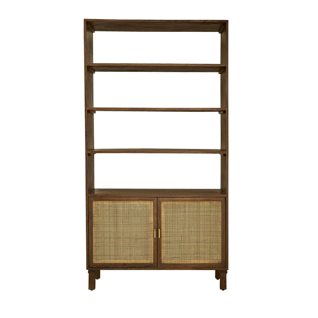 RAPHAEL - Bücherregal aus Mangoholz und Rohrgeflecht, in Walnuss-Finish 170 cm 