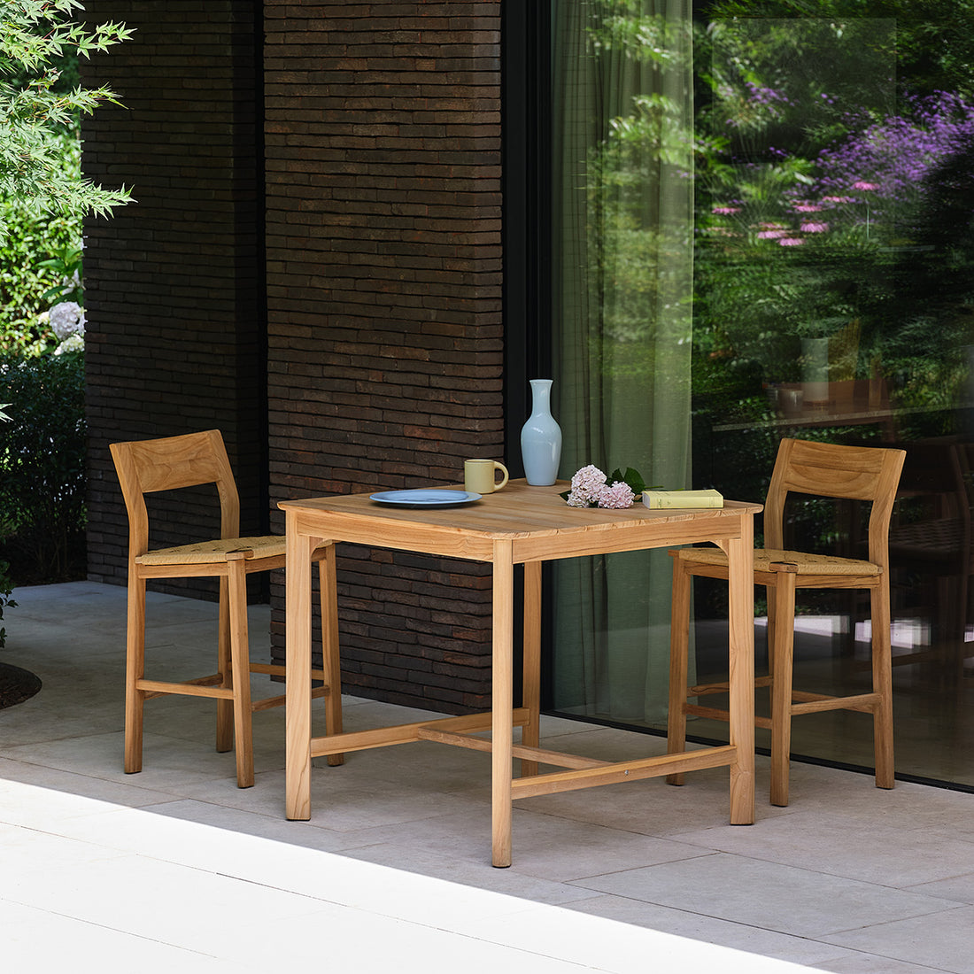 PIANA - Hoher Gartentisch aus massivem Teakholz für 4 Personen