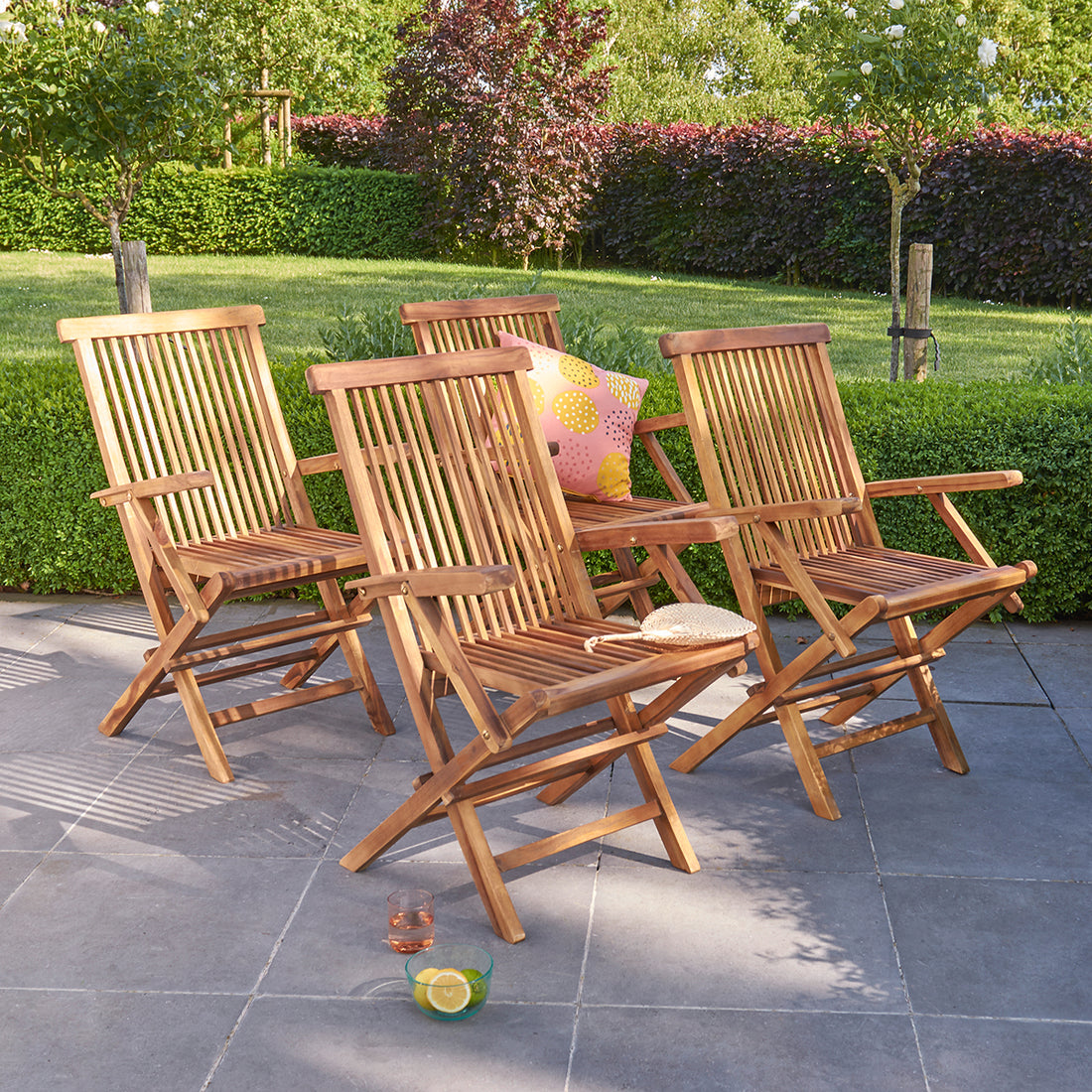 BALI - Klappbarer Gartensessel massives geöltes Teakholz ( 4er Set) 