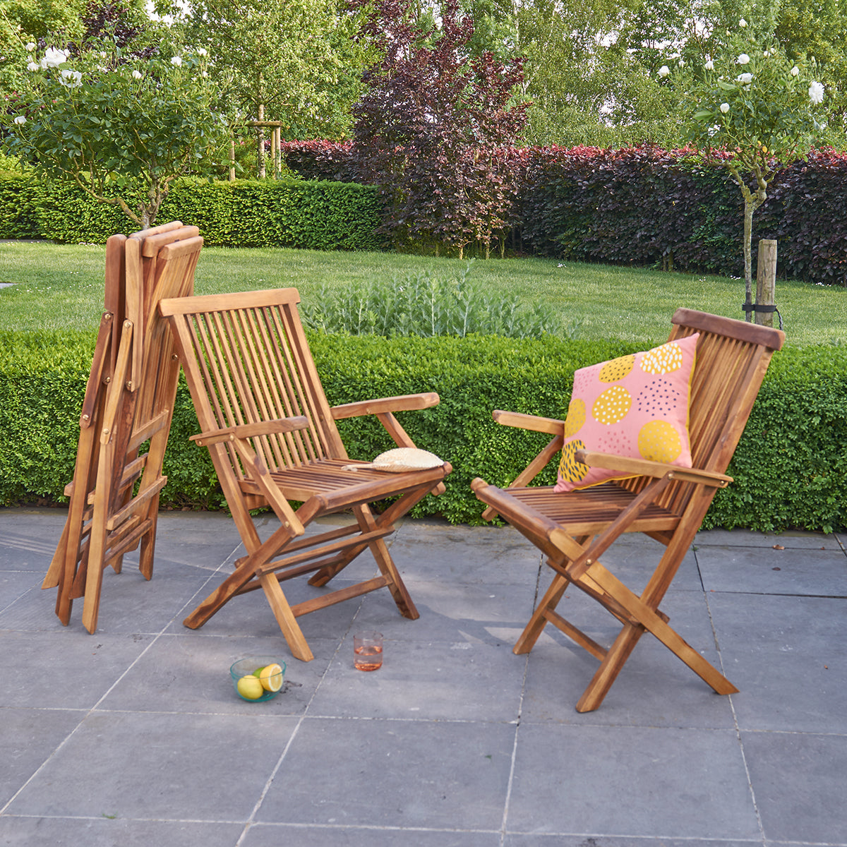 BALI - Klappbarer Gartensessel massives geöltes Teakholz ( 4er Set) 
