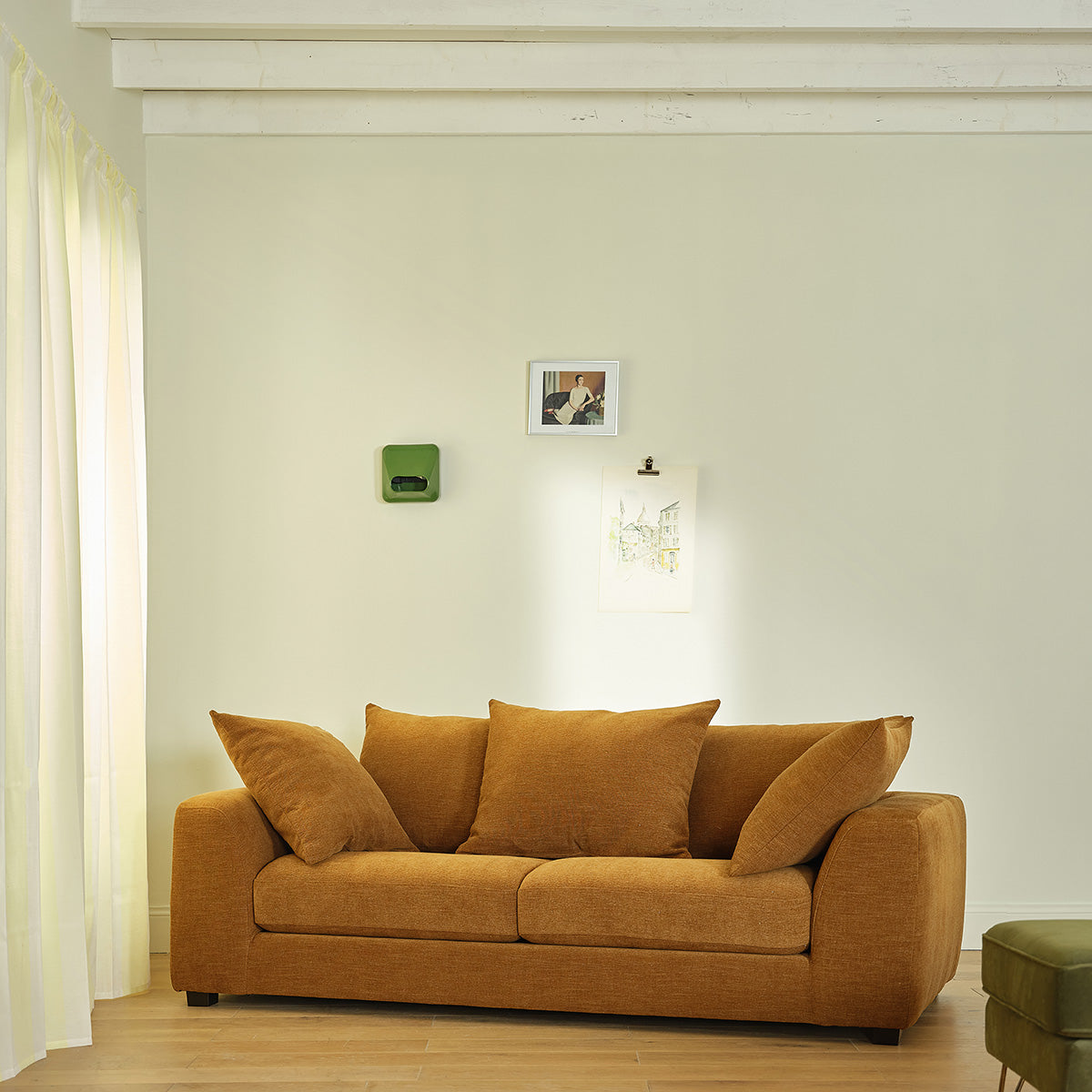 EDMOND - Gerades 3-Sitzer-Sofa aus bronzefarbenem Stoff in Leinenoptik