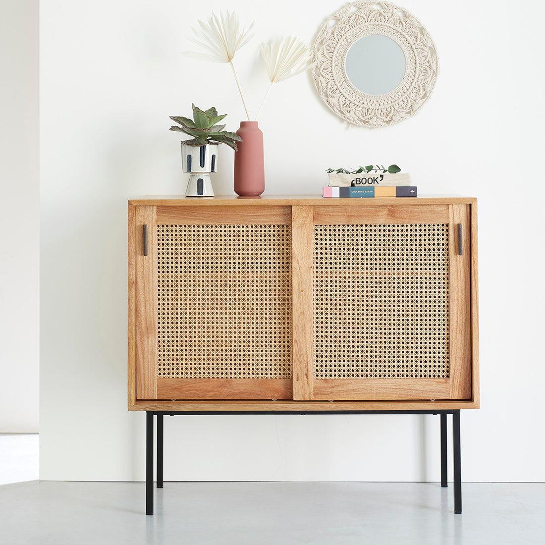 AUBIN - Kommode aus massivem Mindi und mit Rohrgeflecht 100 cm