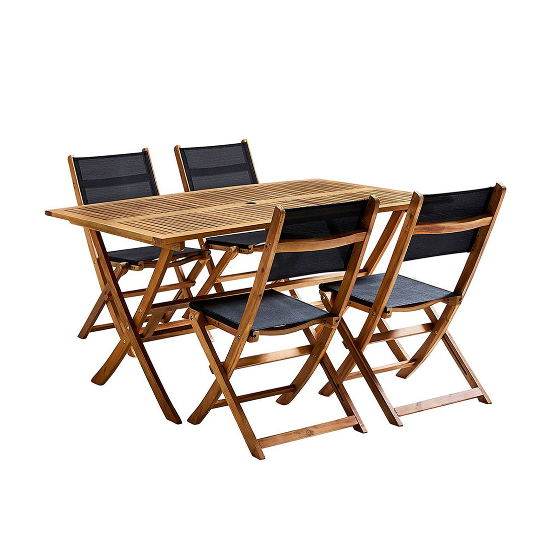 HANOÏ - Gartenmöbel aus Akazienholz und schwarzem Textilene 4 Sitze