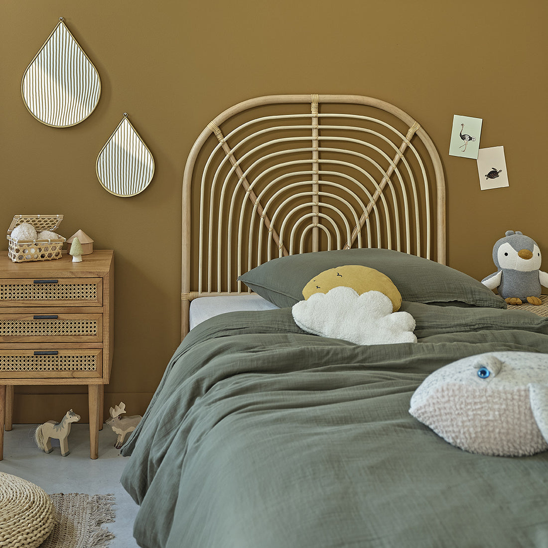 BOHO - Abgerundetes Kopfteil für Kinderbett aus Rattan 90 cm