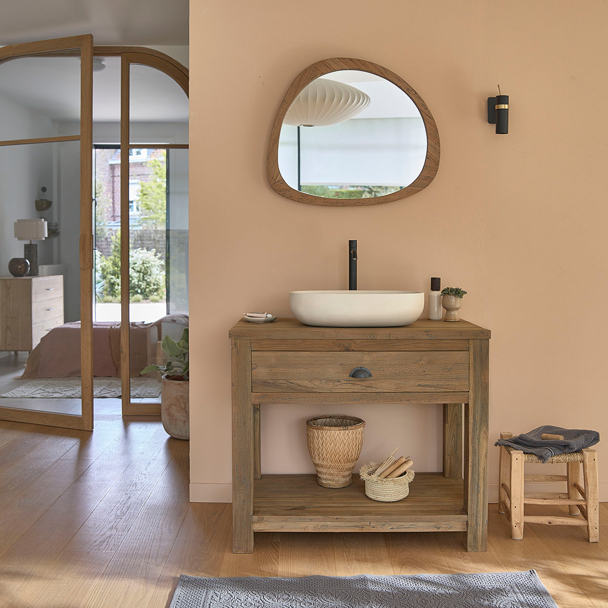 AUSTIN - Waschtischunterschrank aus recyceltem Teakholz 90 cm