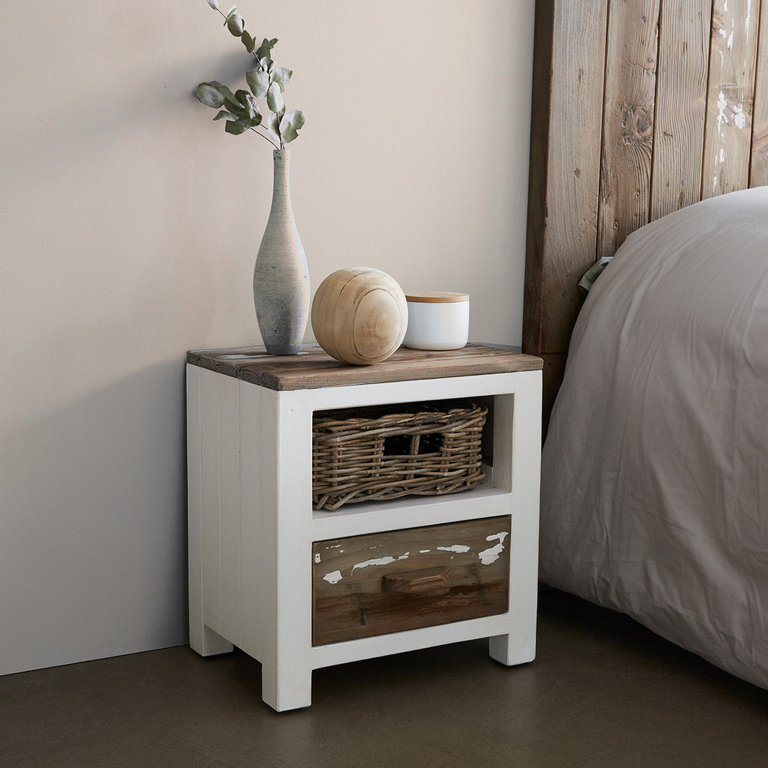 HONFLEUR - Nachttisch aus recyceltem massivem Holz 45 cm