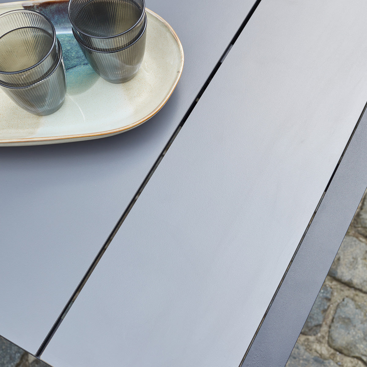 HPL STAR - Gartenmöbel aus schwarzem Aluminium und grauem Textilene 6/10 pers.