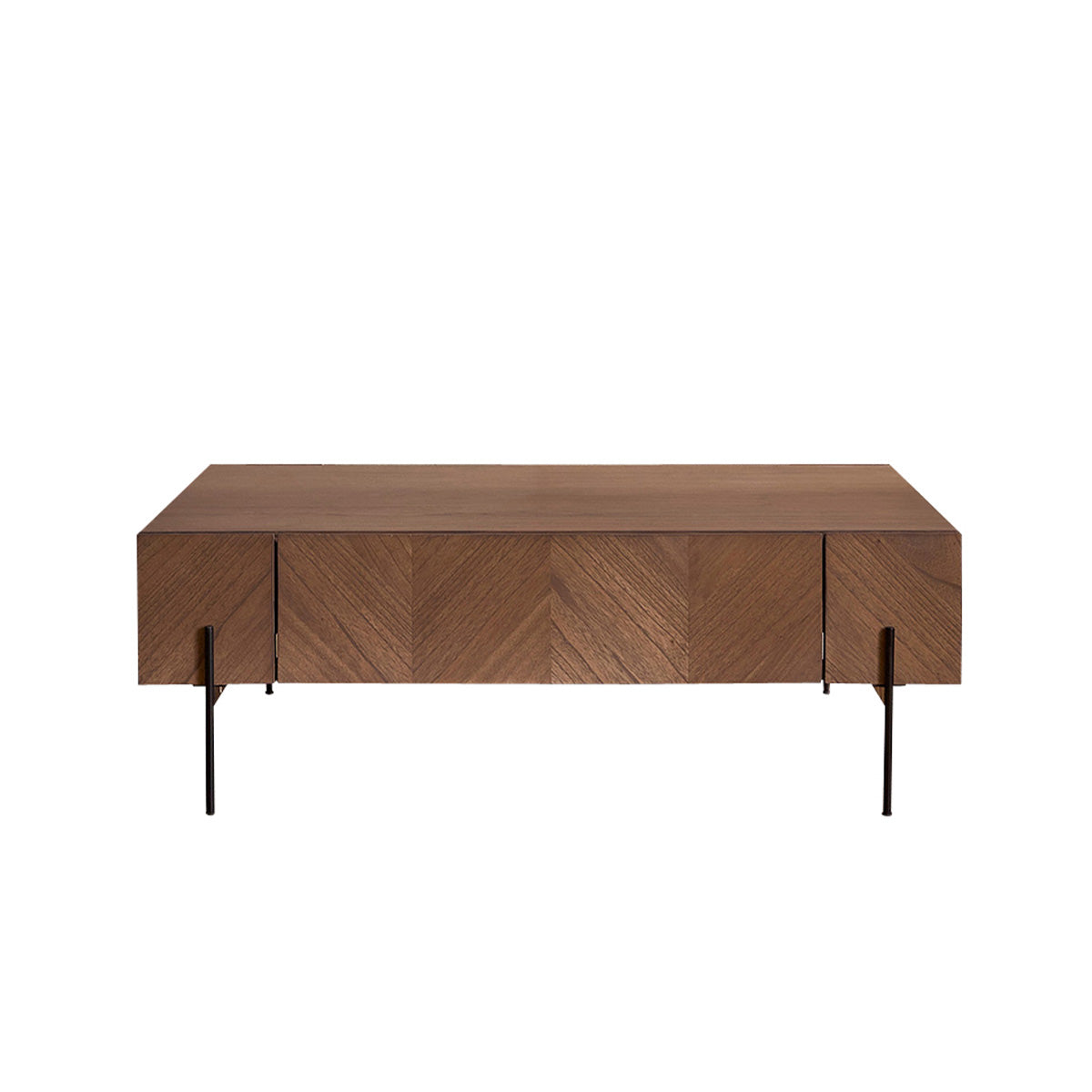 CALIX - Couchtisch aus massivem Mindi und Metall in Walnuss-Finish 120 cm