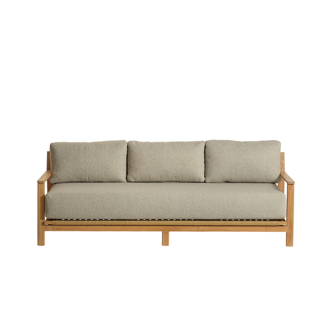 PIANA - Gartensofa aus massivem Teakholz mit grau melierten Kissen, 3-Sitzer