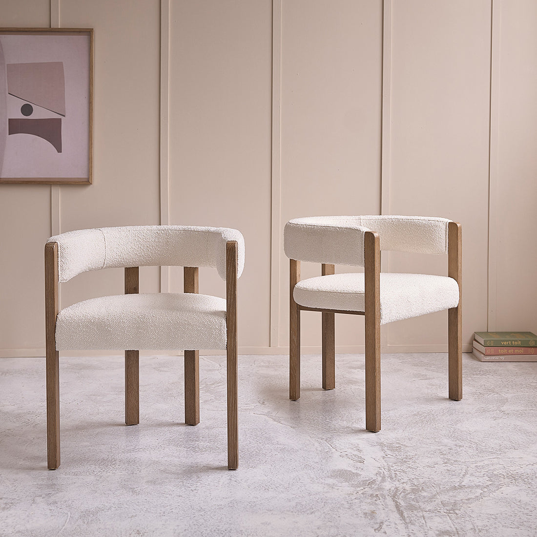 CLÉA - Set von 2 Stühlen aus Eiche und Bouclé-Stoff