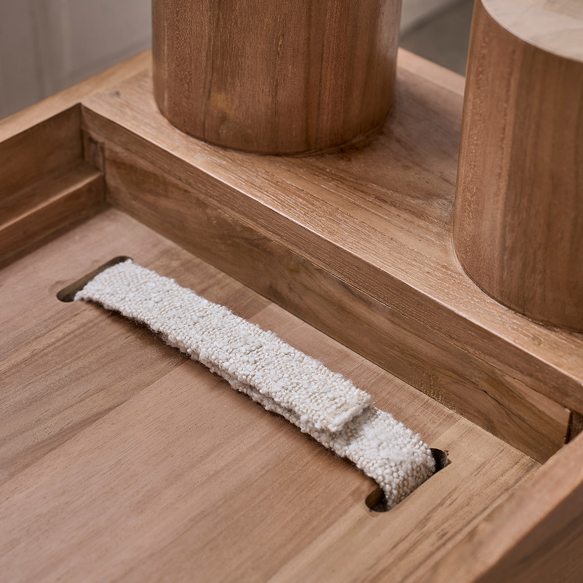 THÉODORE - Bank aus massivem Teakholz und Bouclé-Stoff 100 cm