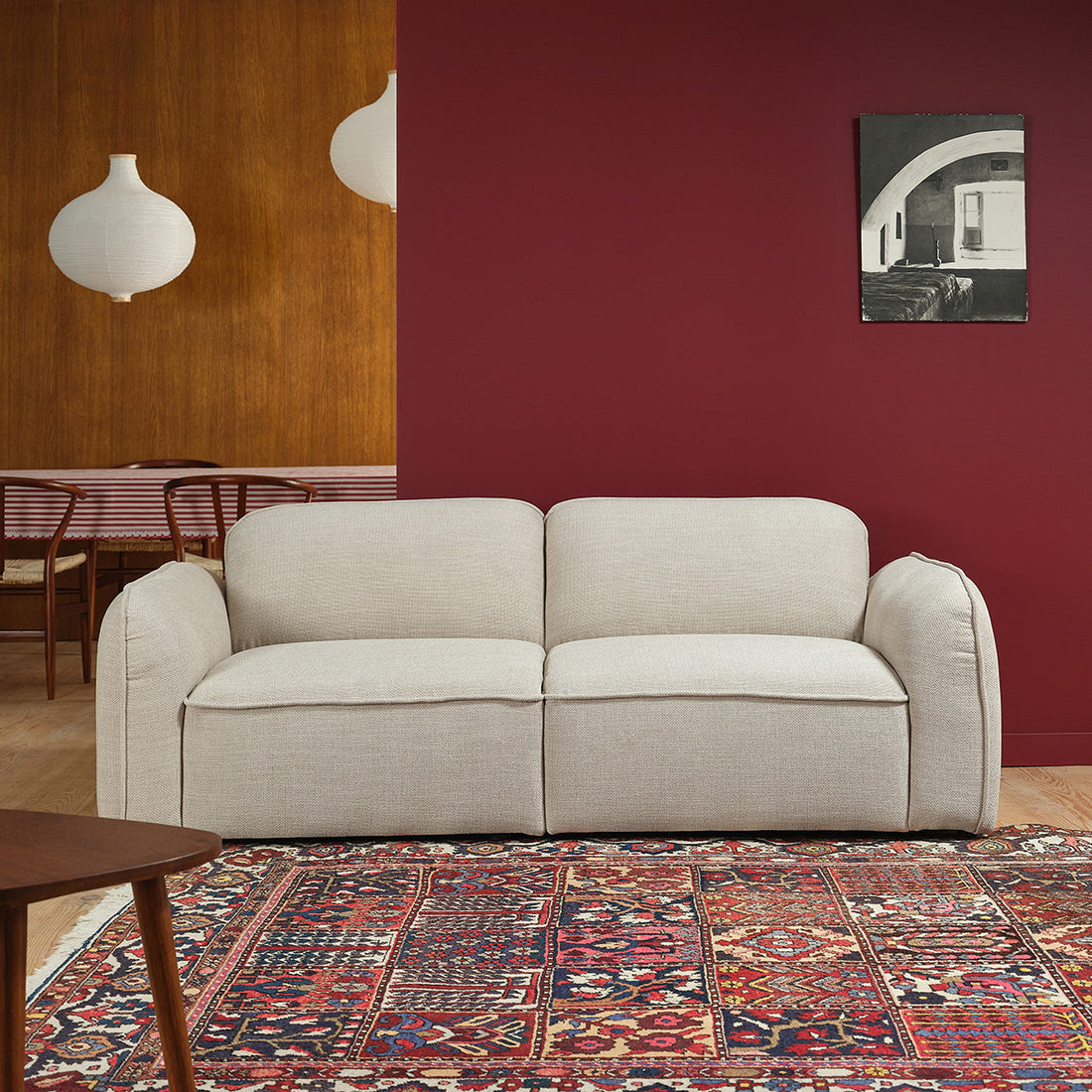 HECTOR - Gerades 3-Sitzer-Sofa aus beige meliertem Strukturstoff
