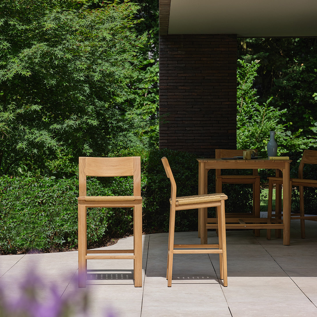 PIANA - Garten-Barstuhl aus massivem Teakholz (2er-Set)