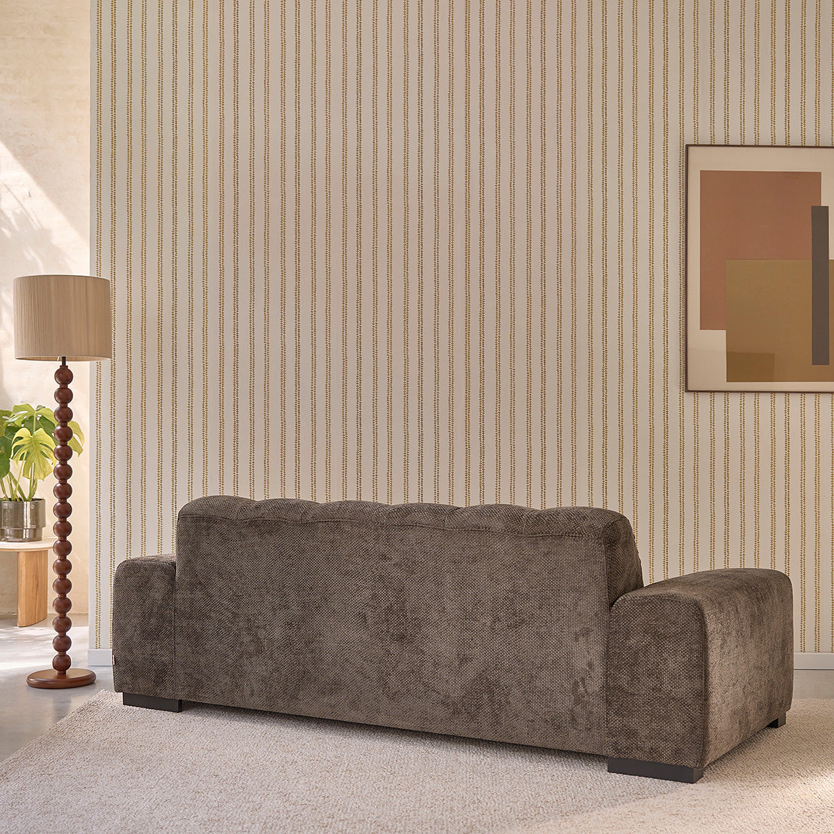 ALPHONSE - Gerades 3-Sitzer-Sofa aus gewebtem Samt in mokka