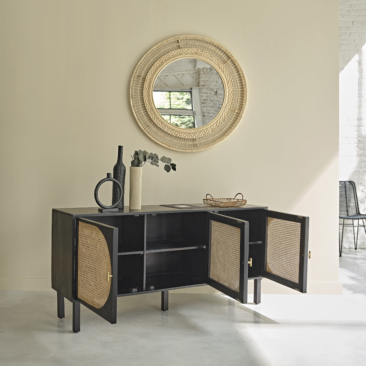 ZULMA - Buffet en manguier massif et cannage 160 cm