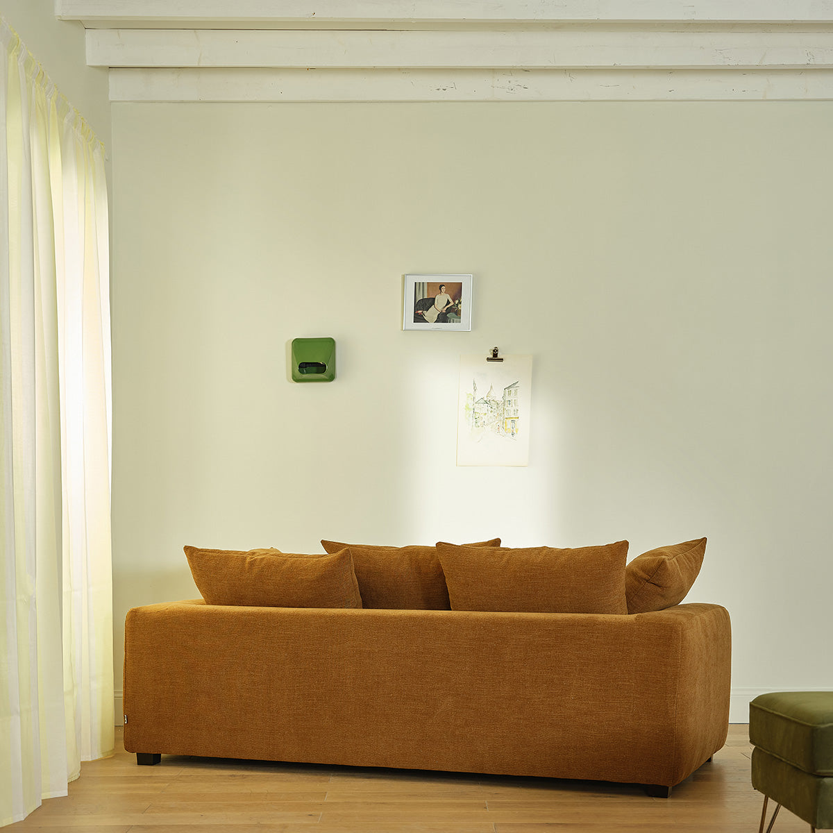EDMOND - Gerades 3-Sitzer-Sofa aus bronzefarbenem Stoff in Leinenoptik