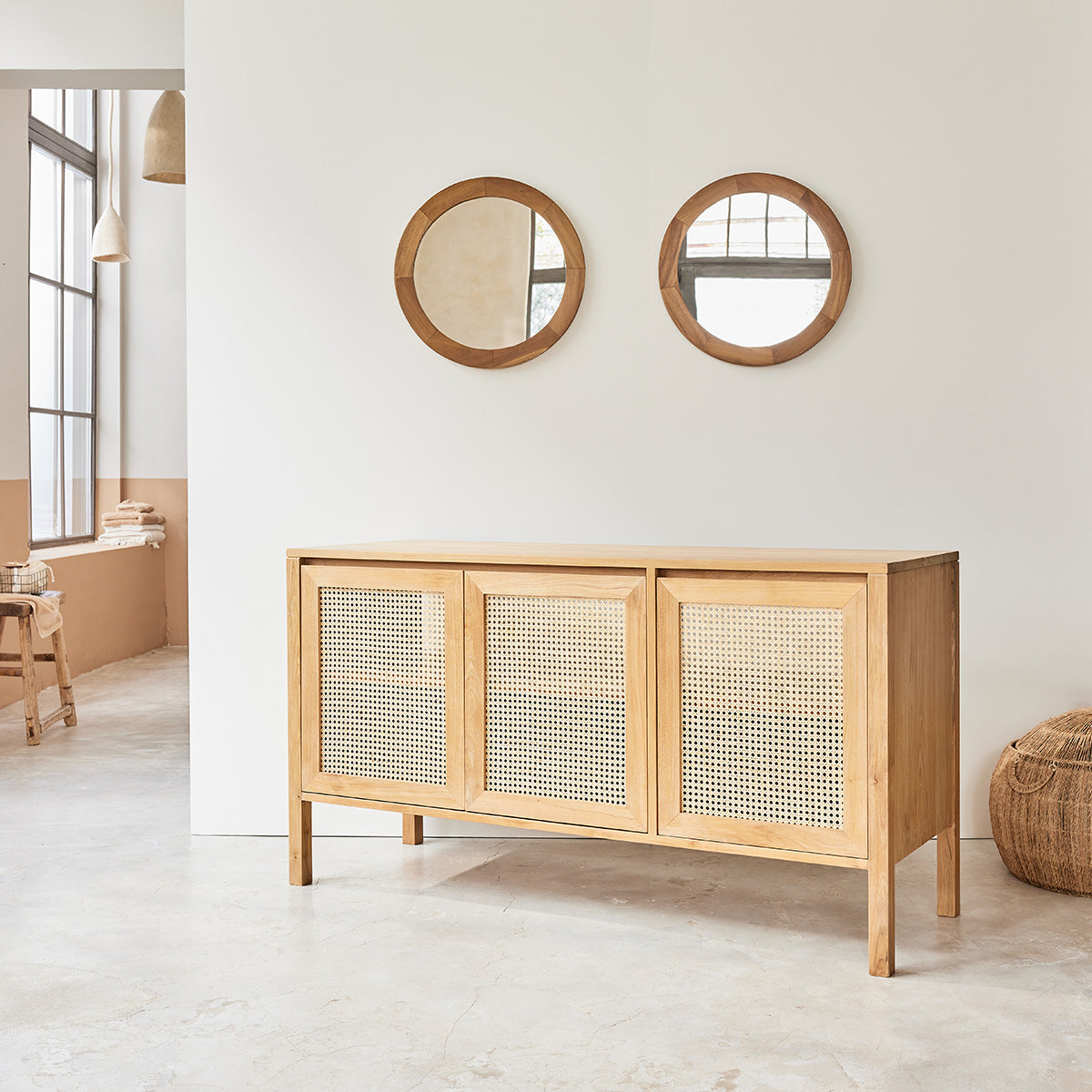 ELIOTT - Meuble sous vasque en teck massif et cannage 145 cm