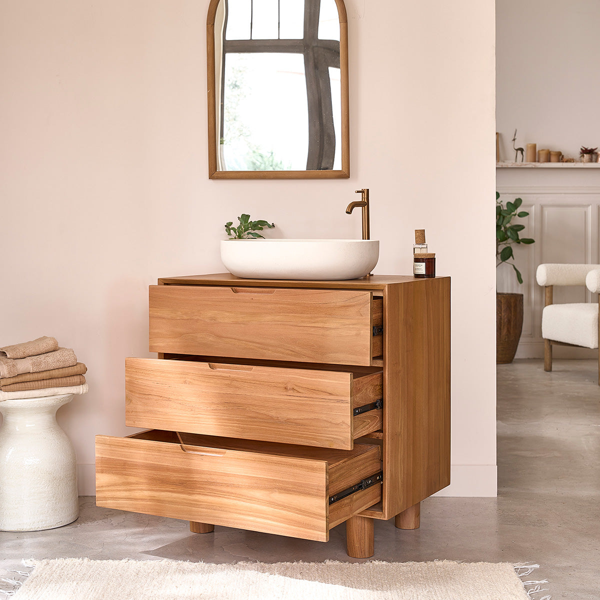 GUSTAVE - Badezimmermöbel aus massivem Teakholz 80 cm
