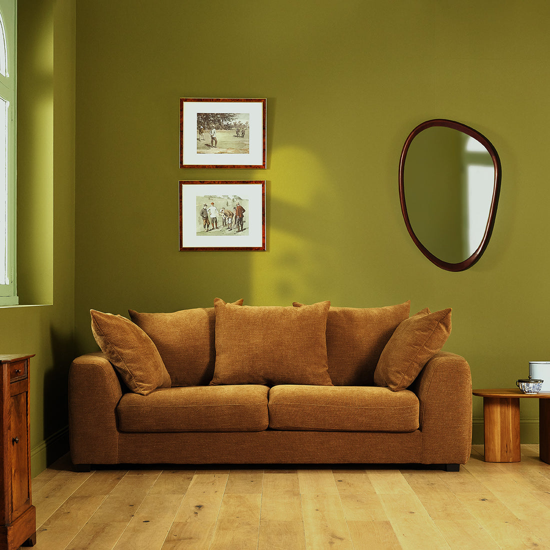 EDMOND - Gerades 3-Sitzer-Sofa mit Liegefunktion aus bronzefarbenem Stoff in Leinenoptik