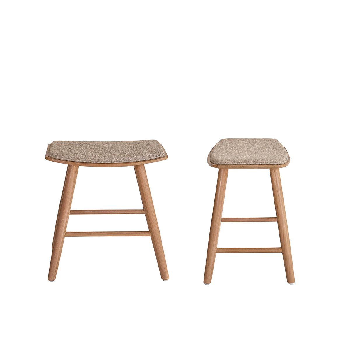 AMBRE - Set aus 2 Barhockern aus massivem Teakholz und greigefarbenem Samt (Kombination aus Grau und Beige), 45cm