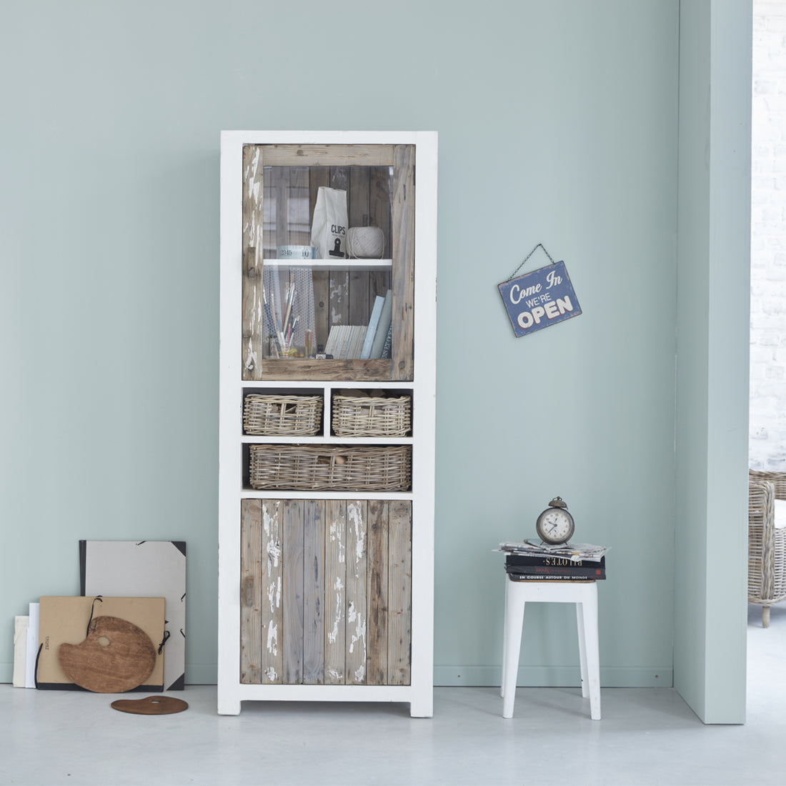 ATLANTIC - Geschirrschrank aus massivem recyceltem Holz 70 cm