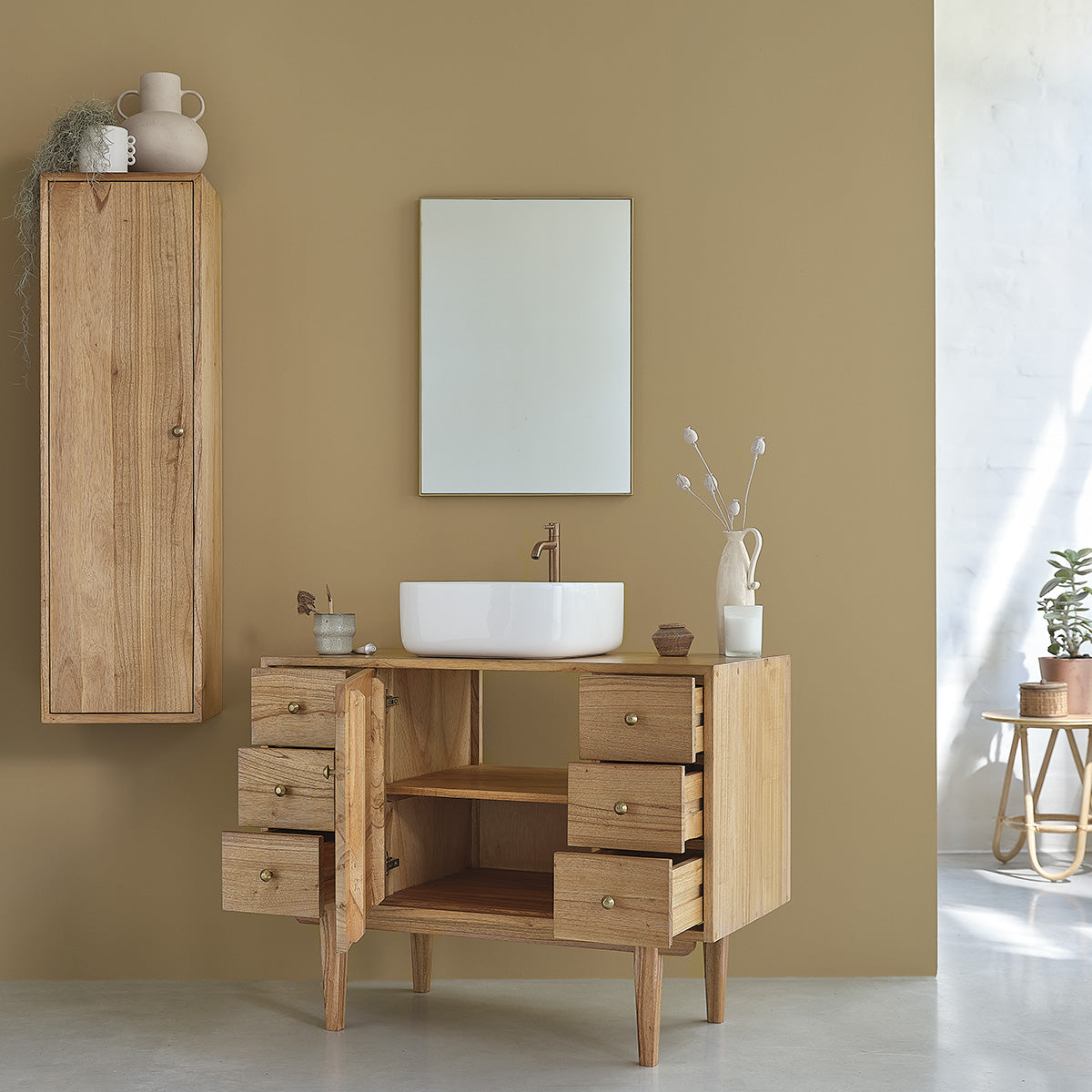 FIFTIES - Meuble sous vasque en mindi massif 100 cm