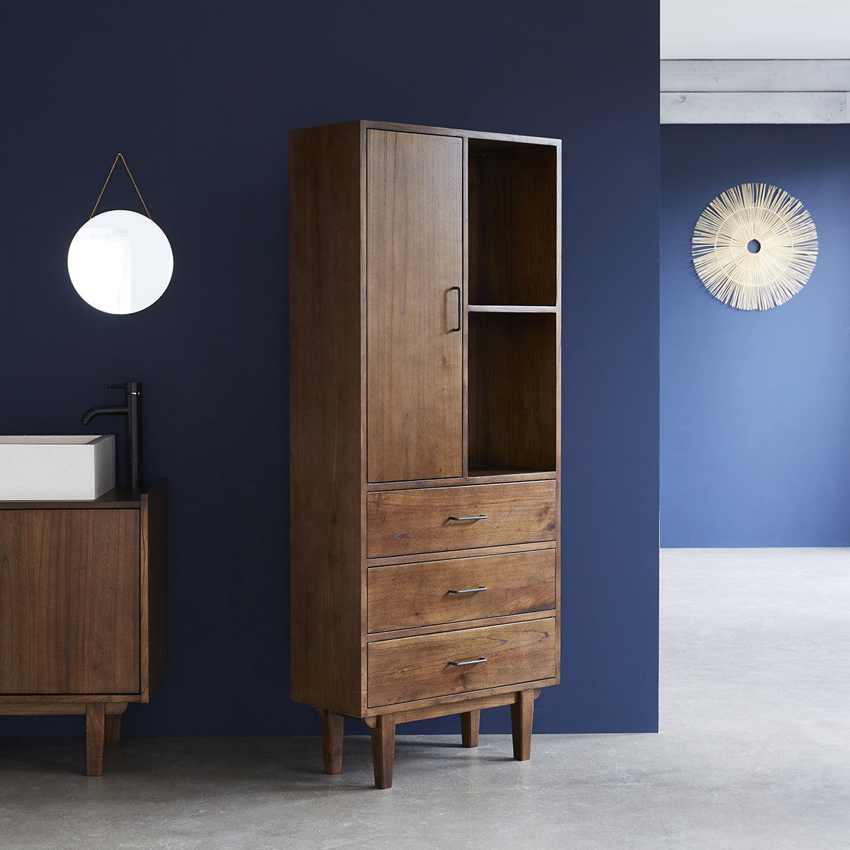 VINTAGE - Doppelte Badezimmersäule aus massivem Mindi 170 cm