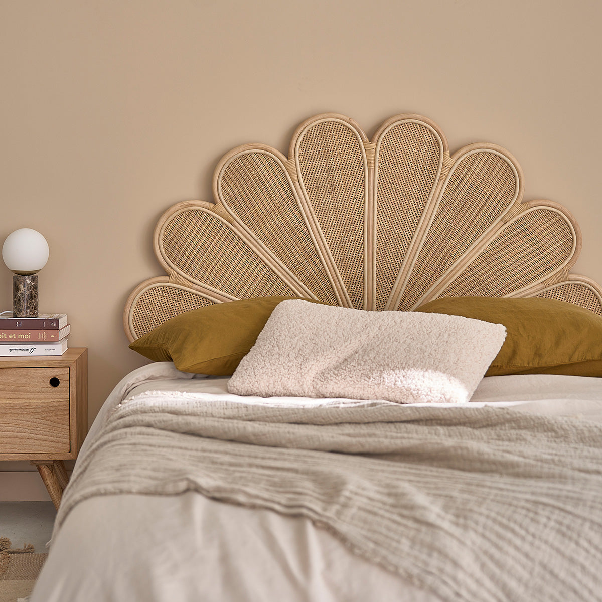 ROMY - Tête de lit en rotin et cannage 140 cm