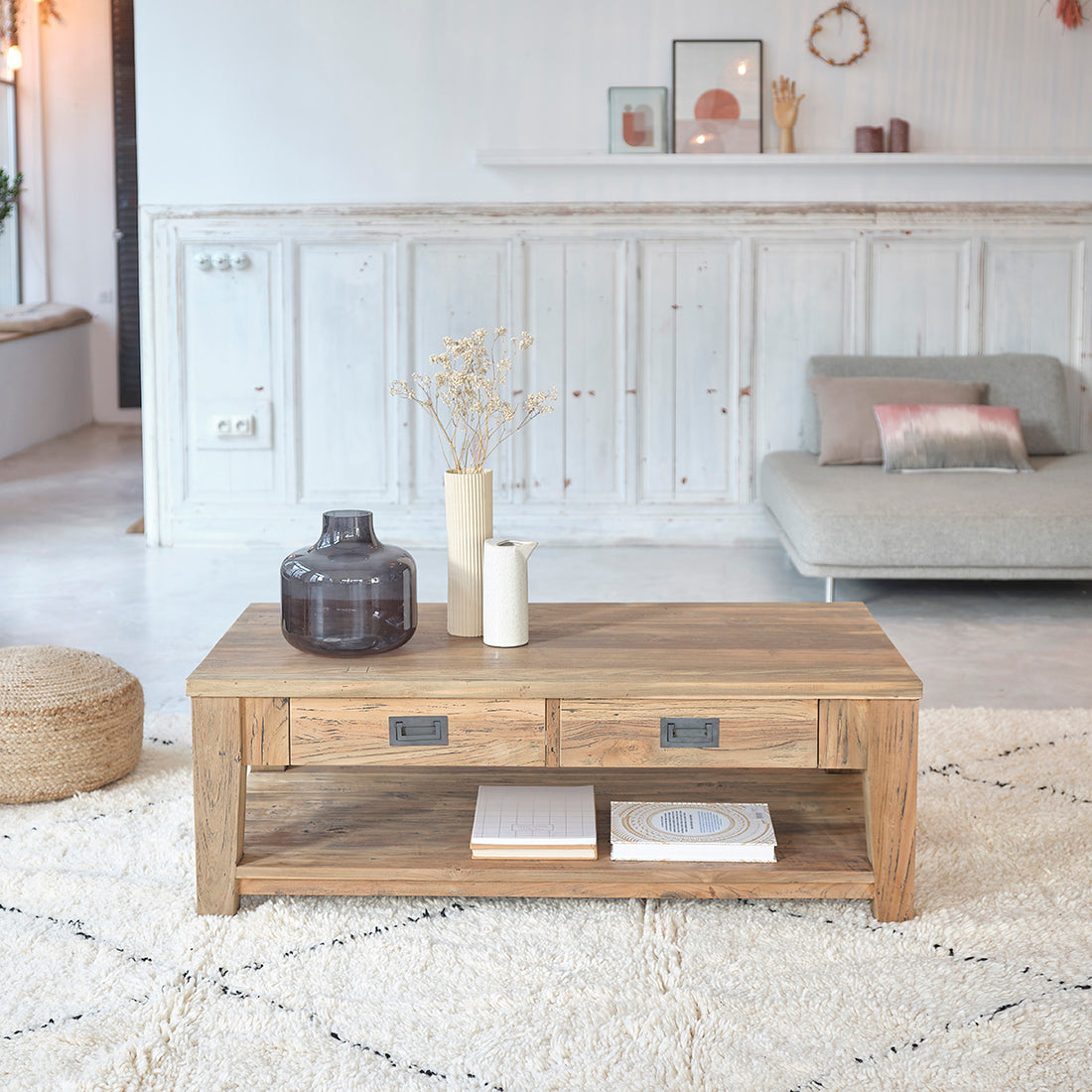 CARGO - Couchtisch aus recyceltem massivem Teakholz 120 cm